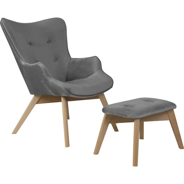 Siva baršunasta fotelja s naslonjačem za noge Niko – Ropez