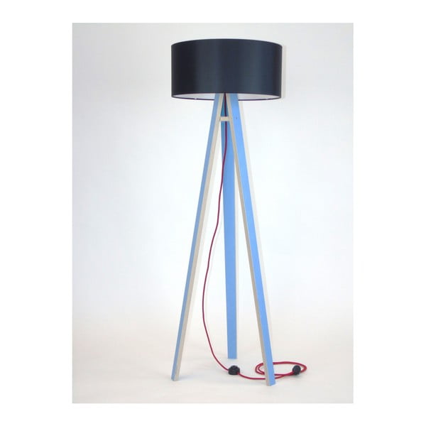 Plava podna svjetiljka s crnim sjenilom i crvenim Ragaba Wanda kabelom