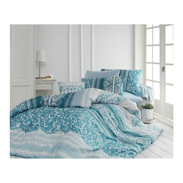 Mint zelena pamučna posteljina s plahtama za bračni krevet Madeline, 200 x 220 cm