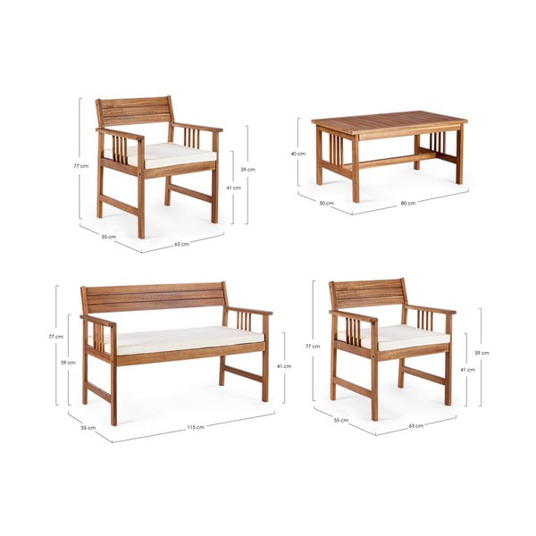 Vrtna garnitura od masivnog bagrema u tamnoj prirodnoj boji za 4 osobe Noemi   – Bizzotto-image-3