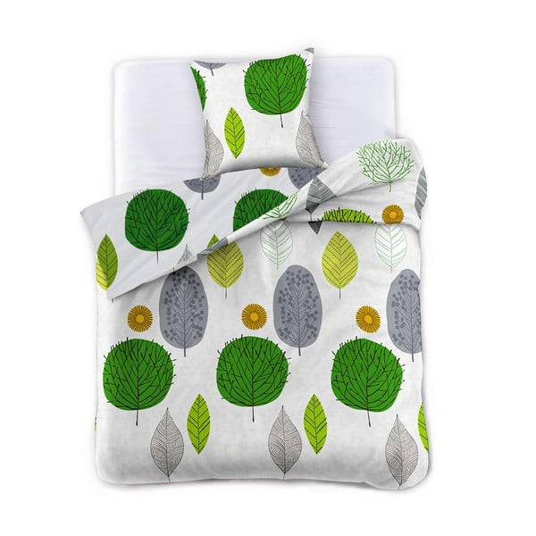 Zelena pamučna posteljina za krevet za jednu osobu 140x200 cm Green Leaf – AmeliaHome