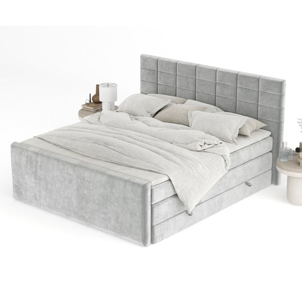 Svijetlo sivi boxspring krevet s prostorom za odlaganje 160x200 cm Ava – Maison de Rêve-image-4
