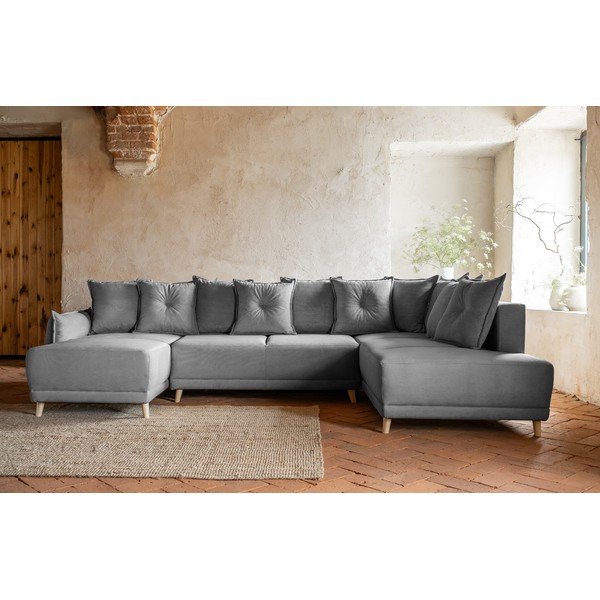 Siva sklopiva kutna garnitura od samta (s desnim kutom/u obliku slova "U") Lazy Lukka – Miuform-image-1