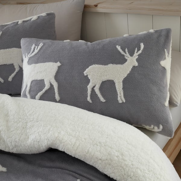 Bijelo-siva posteljina 200x200 cm Stag Sherpa - Catherine Lansfield-image-2