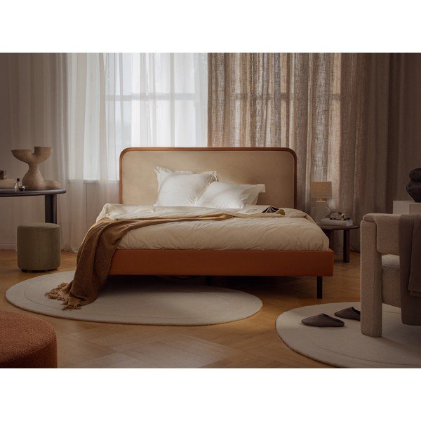 Narančasti tapecirani bračni krevet s podnicom 200x200 cm Aveline – Micadoni -image-1