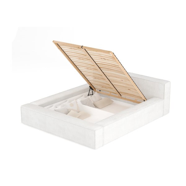 Krem tapecirani bračni krevet s prostorom za odlaganje s podnicom 140x200 cm Voliera – Maison de Rêve-image-2