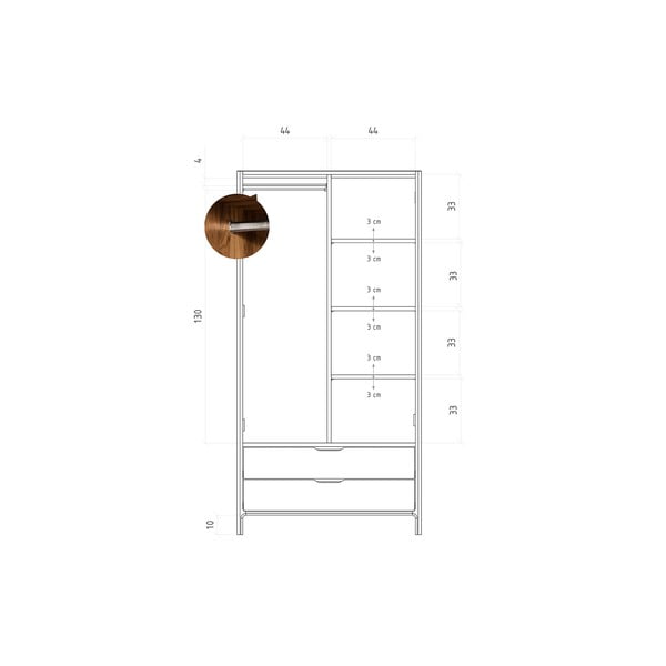 Ormar od punog hrasta u prirodnoj boji 90x188 cm Twig – The Beds-image-4