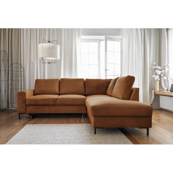 Narančasta/smeđa sklopiva kutna garnitura od samta (s desnim kutom) Lofty Lilly – Miuform-image-1