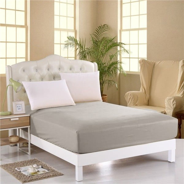Sivo-bež neelastična plahta za krevet za jednu osobu Purreo Muneco, 100 x 200 cm