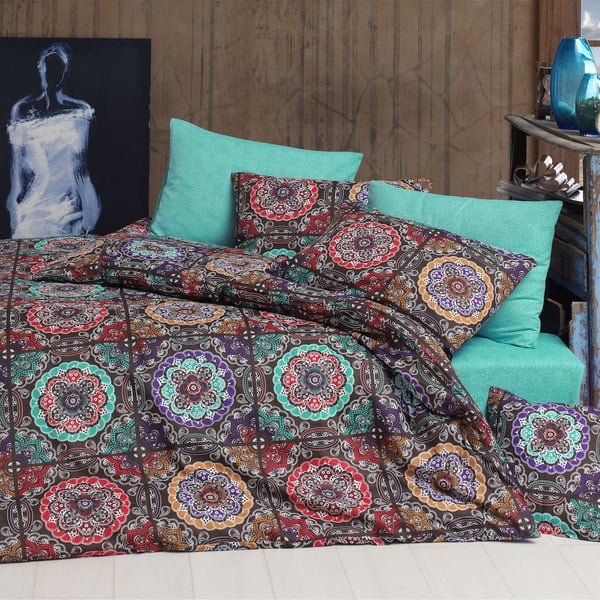 Posteljina s plahtama Ashley Turquoise bračni krevet, 200 x 220 cm