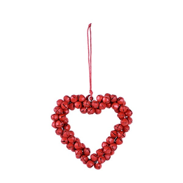 Crveno viseće ukrasno srce od metalnih zvona Ego Dekor Bells, visine 8,5 cm