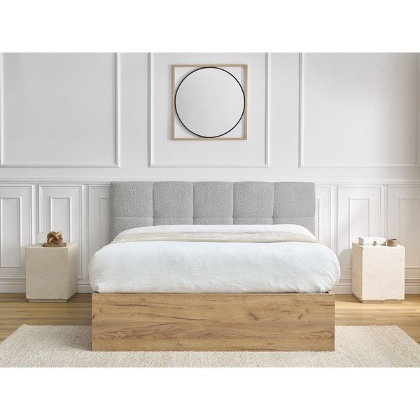 Sivi podstavljeni tapecirani/od iverice bračni krevet s prostorom za odlaganje s podnicom 180x200 cm Kumo – Bobochic Paris-image-3