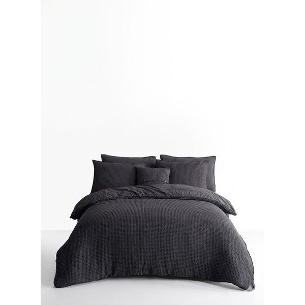 Antracitno siva posteljina za bračni krevet/za produženi krevet od renforce pamuka 240x220 cm Waffle Striped – Mila Home Luxury