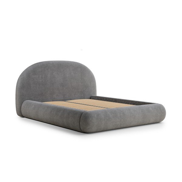 Sivi tapecirani bračni krevet s prostorom za odlaganje s podnicom 160x200 cm Maumere – Maison de Rêve