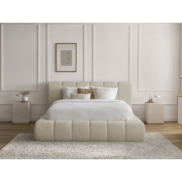 Bež tapecirani bračni krevet s prostorom za odlaganje s podnicom 160x200 cm Denali – Bobochic Paris-image-1