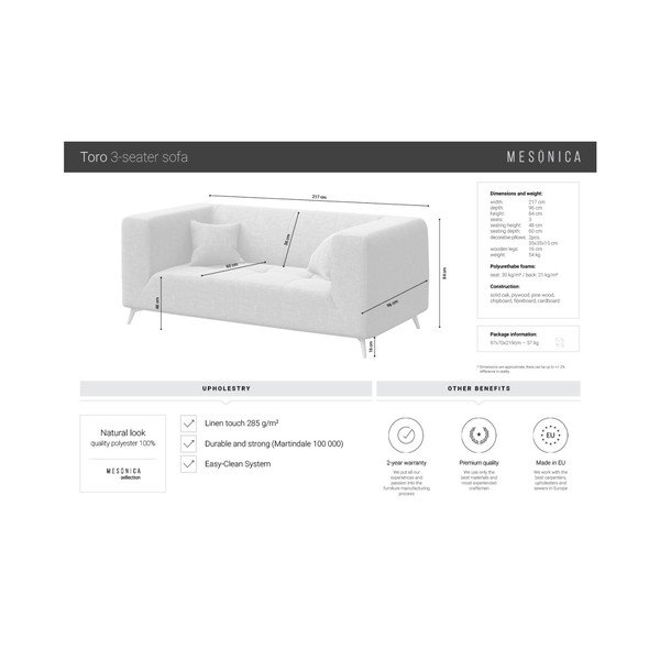 Svijetloplava sofa MESONICA Toro, 217 cm-image-4