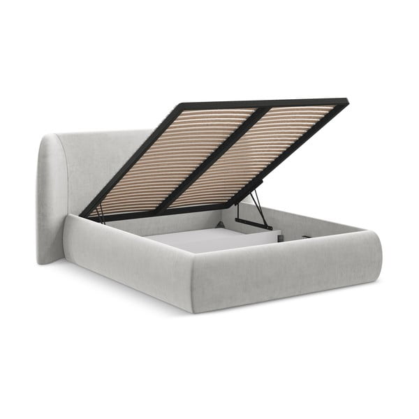 Svijetlo sivi tapecirani bračni krevet s prostorom za odlaganje s podnicom 160x200 cm Hauke – Makamii-image-2