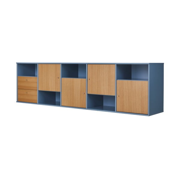 Plava/u prirodnoj boji niska viseća komoda u dekoru hrasta 220x61 cm Mistral – Hammel Furniture-image-2