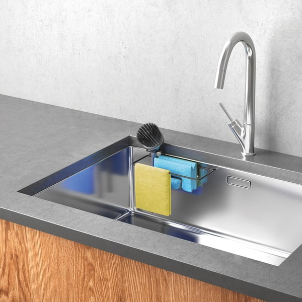 Mat crni metalni organizator za sudoper s postavljanjem bez bušenja Lava – Metaltex-image-1