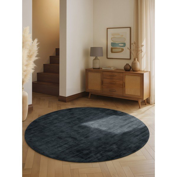 Crni ručno rađen okrugao tepih viskozan ø 120 cm Noemi – Vikosa-image-1