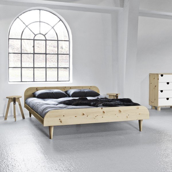 Bračni krevet od borovine s Karup Design Twist Comfort Mat Natural Clear / Natural madracem, 160 x 200 cm-image-1