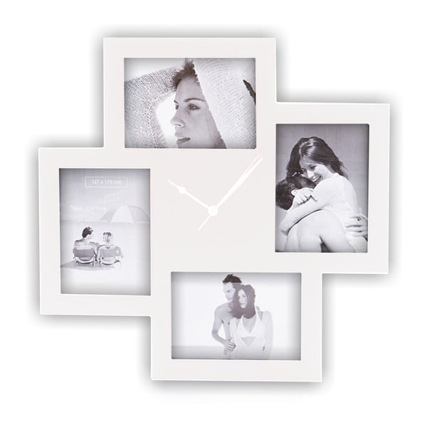 Bijeli zidni sat s Tomasucci Collage okvirom za fotografije