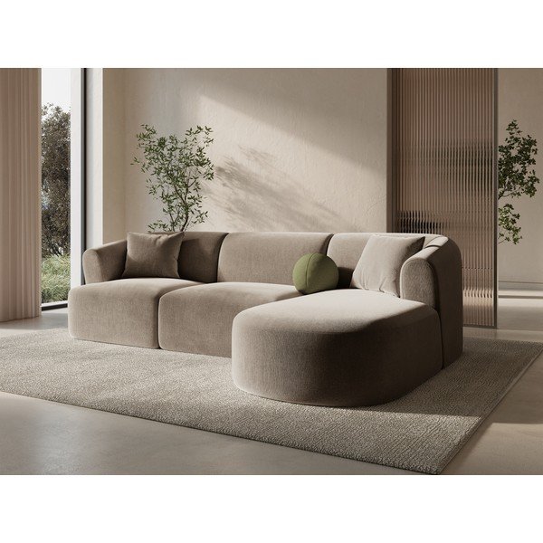 Svjetlo smeđa baršunasti kutna garnitura (s desnim kutom/s ležaljkom) Campi – Cosmopolitan Design-image-1