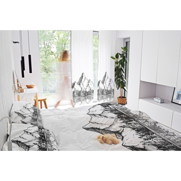 Crno-bijela zavjesa od pamučnog satena 110x250 cm Cabin in the Mountain – Butter Kings-image-1