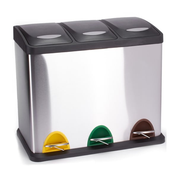 Željezna kanta za smeće 3x8 l za odvojeni otpad/s pedalom u mat srebrnoj boji   Tri Selectif – MSV