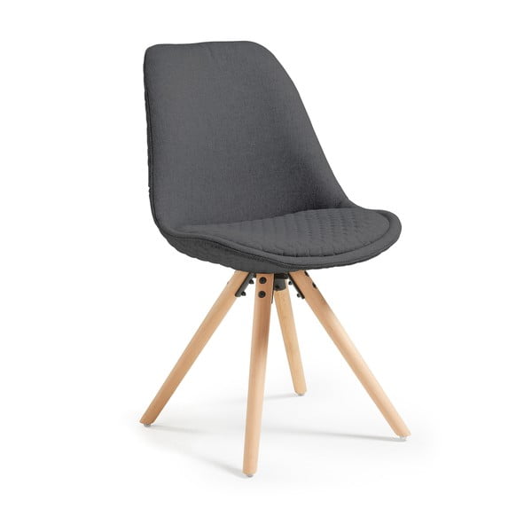 Tamno siva blagovaonska stolica s drvenim postoljem Kave Home Lars