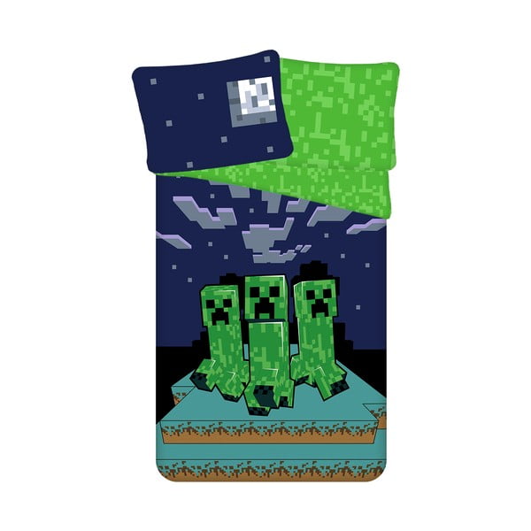 Zelena/plava pamučna dječja posteljina za krevet za jednu osobu 140x200 cm Minecraft "Sssleep Tight" – Jerry Fabrics