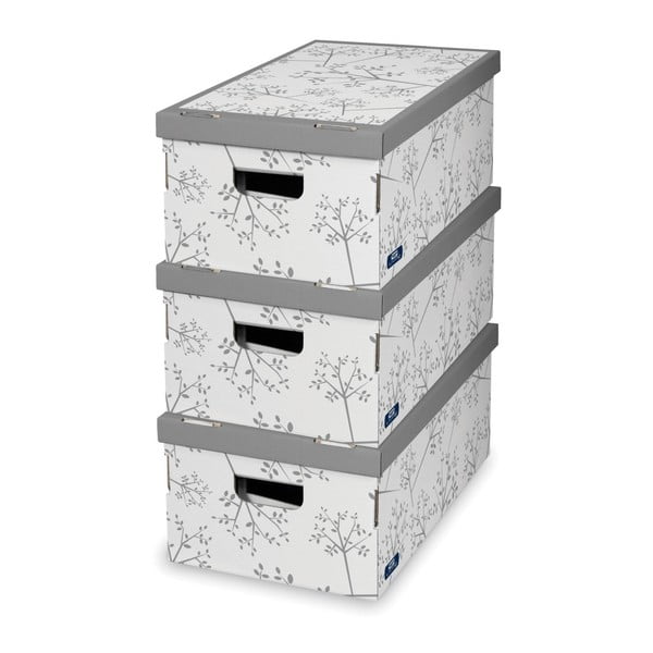 Set od 3 bijelo-sive Domopak kutije za pohranu