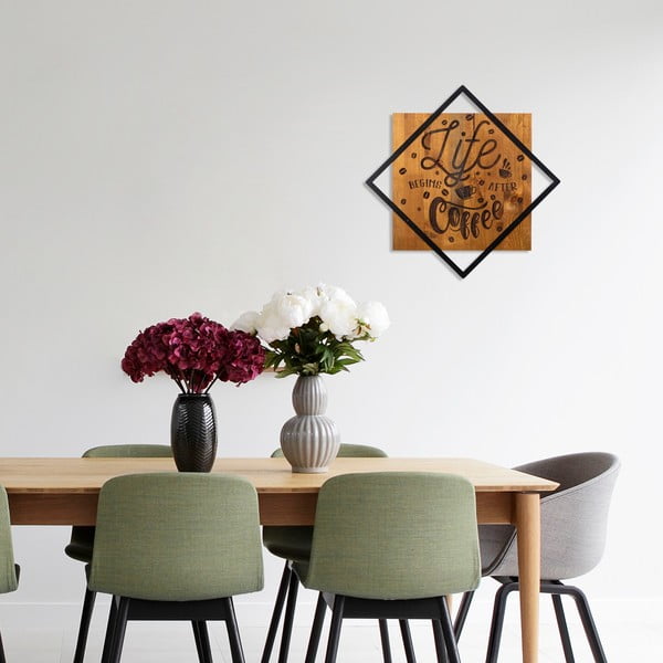 Drvo-metalni zidni ukras 54x54 cm Life Begins After Coffee - Wallity-image-1