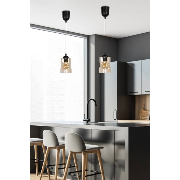 Crno viseće svjetlo sa staklenim sjenilom ø 10 cm Felis - Candellux Lighting-image-1