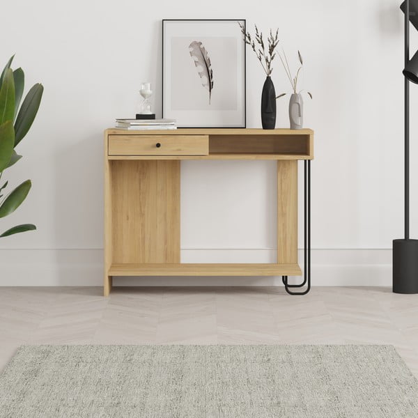 Pomoćni stol s pločom stola u dekoru hrasta u prirodnoj boji 35x100 cm Saturne – Marckeric-image-1