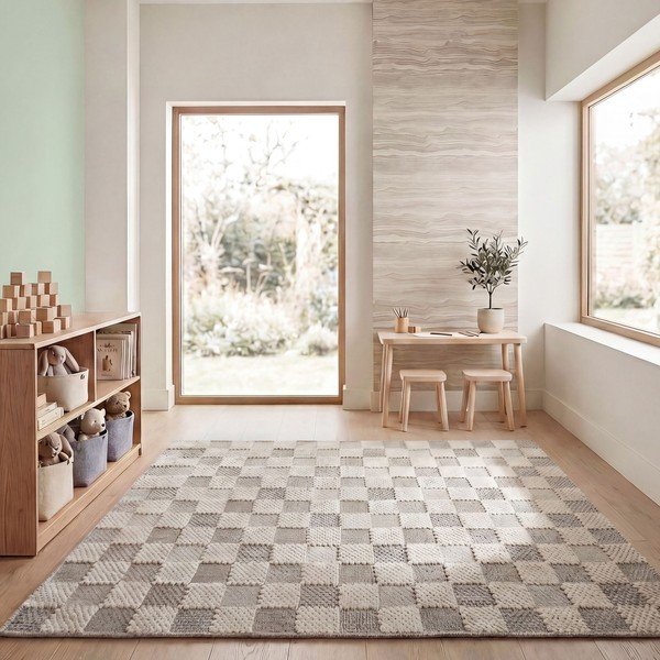 Zeleni periv tepih od mješavine pamuka 155x230 cm Muted Checkerboard – Flair Rugs-image-1