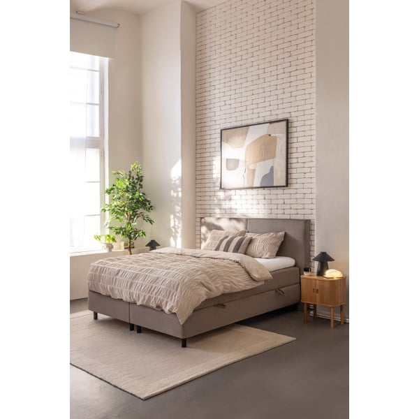Smeđe-sivi boxspring krevet s prostorom za odlaganje 160x200 cm Elva Bold – Bonami Selection-image-1