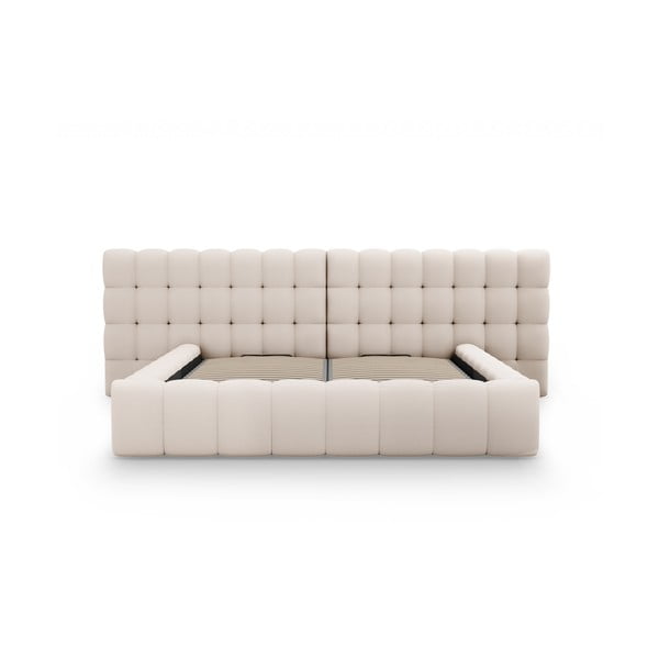 Bež tapecirani bračni krevet s prostorom za pohranu s podnicom 160x200 cm Mamaia – Micadoni Home-image-4