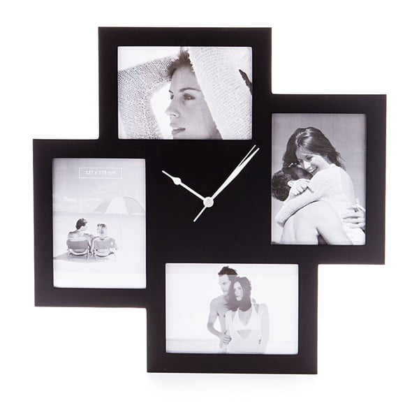 Crni zidni sat s Tomasucci Collage okvirima za fotografije