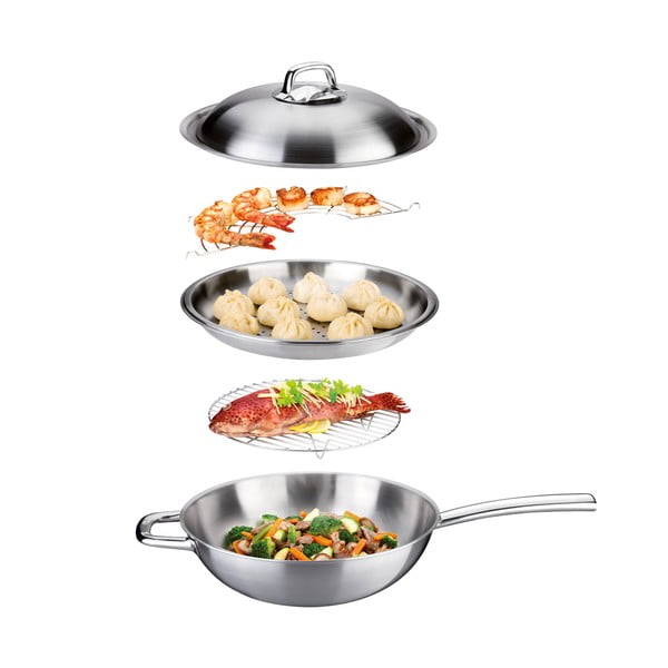 Wok tava od nehrđajućeg čelika s poklopcem ø 32 cm President - Tescoma-image-1