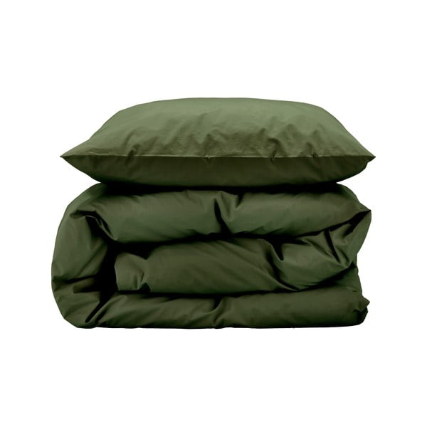 Kaki zelena posteljina za krevet za jednu osobu od pamučnog perkala 135x200 cm Crisp – Södahl