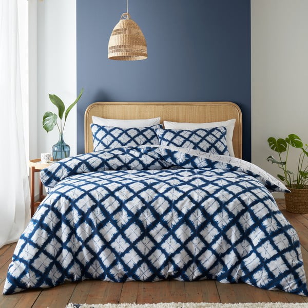Bijela/plava posteljina za bračni krevet 200x200 cm Shibori Tie Dye – Catherine Lansfield