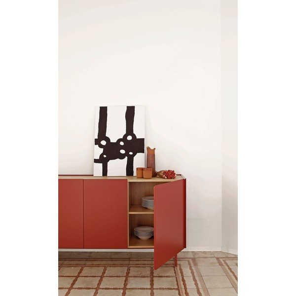Crvena niska komoda u dekoru hrasta 165x78 cm Arista – Teulat-image-4