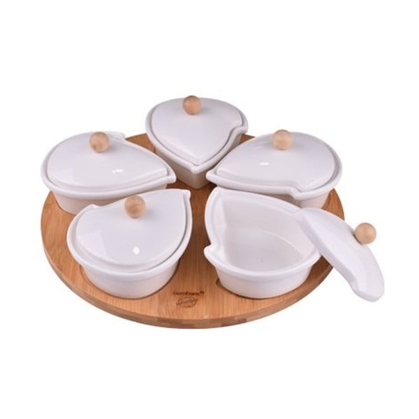 Set od 5 porculanskih zdjela s poklopcima na bambusovom pladnju Bambum Saldado
