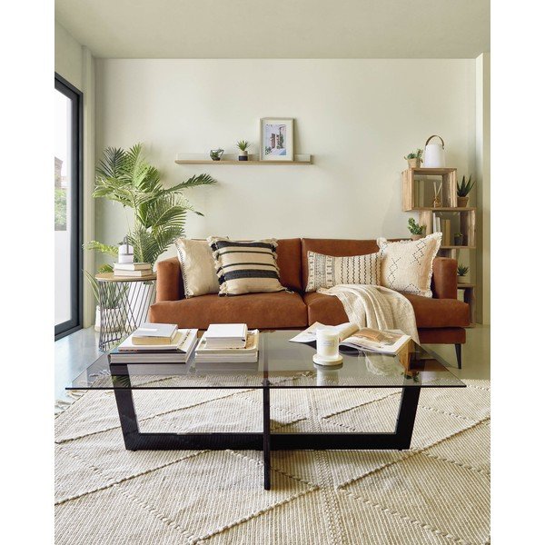 Crni stolić za kavu sa staklenom pločom stola 70x120 cm Plam – Kave Home-image-1