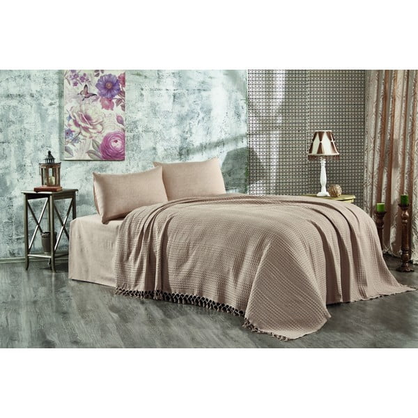 Smeđi pamučni prekrivač za bračni krevet 220x240 cm Lotus – Mijolnir