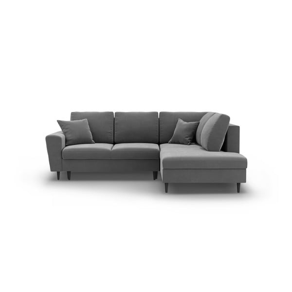 Svijetlo siva baršunasti sklopiva/s prostorom za odlaganje kutna garnitura (s desnim kutom/u obliku slova L) Kyoto – Cosmopolitan Design