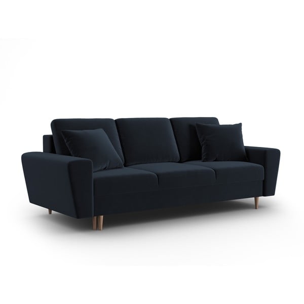 Tamno plava baršunasti sklopiva/s prostorom za odlaganje sofa 235 cm Kyoto – Cosmopolitan Design-image-1