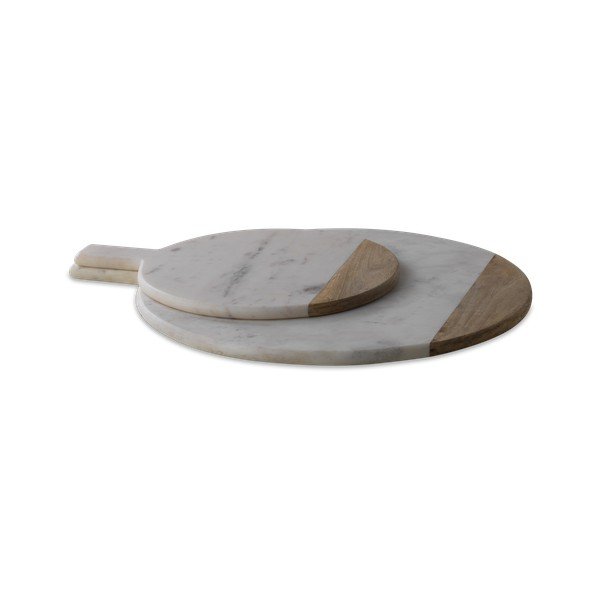 Posluživanje kružne ploče bijelog mramora i mangew drva bwari, Ø 32 cm-image-1