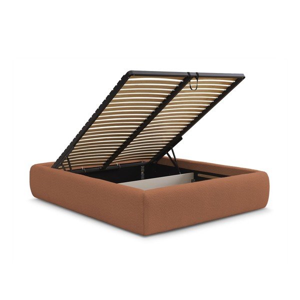 Narančasti tapecirani bračni krevet s prostorom za odlaganje/bez uzglavlja s podnicom 160x200 cm Inera – Bobochic Paris-image-3